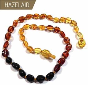 Hazelaid (TM) 12" Pop-Clasp Baltic Amber Rainbow Bean Necklace