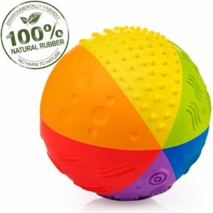 Pure Natural Rubber Sensory Ball Rainbow 4" - All Natural Sensory Toy, Promotes Sensory Development, Rainbow Colors, Perfect Bouncer, Gentle Squeaking,...