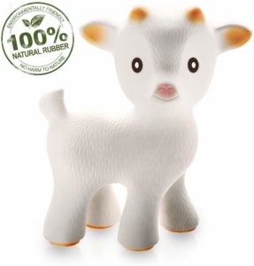 caaocho Pure Natural Rubber Baby Teether Toy - Sola The Goat - Without Holes BPA Free Teething Toy, All Natural, Textured for Sensory Play, Sealed Hole, Hole Free Natural Teether, Reaches Molars